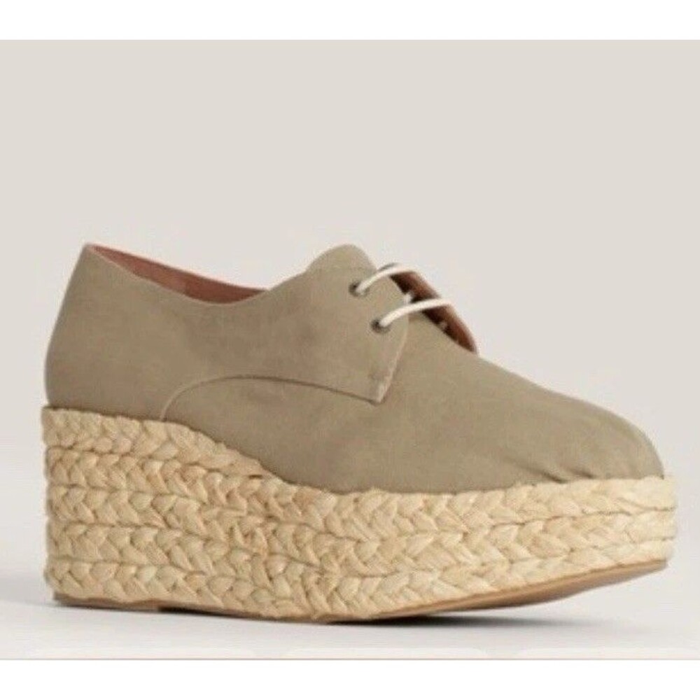 Robert Clergerie Raffia Wedges Canvas Lace-up Loafer SZ 5.5